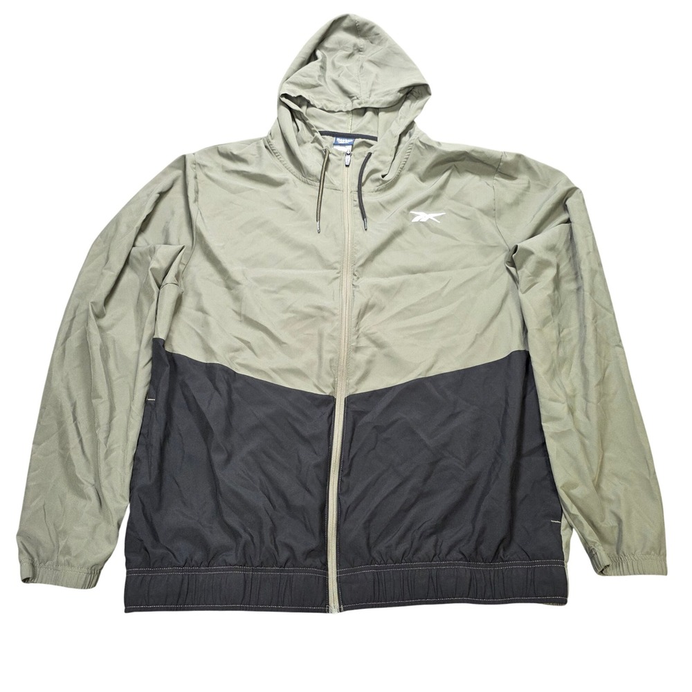 Reebok Full Zip Windbreaker Jacket Men's Size XXL Green Black Colorblock Active
